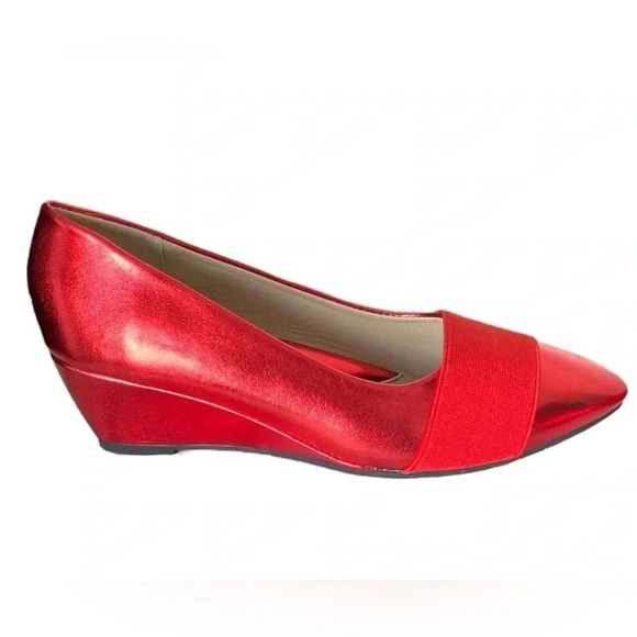 Shoes - ANGEL STEPS | Metallic Red Dressy Pointed Slip-on Comfortable Wedge Size 6